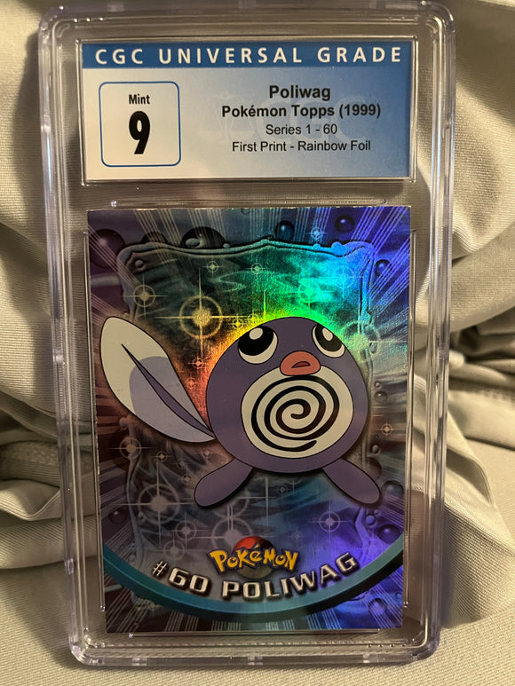 Poliwag Pokemon Topps (1999) Series 1 - 60 First Print - Rainbow Foil CGC 9 Graded Card